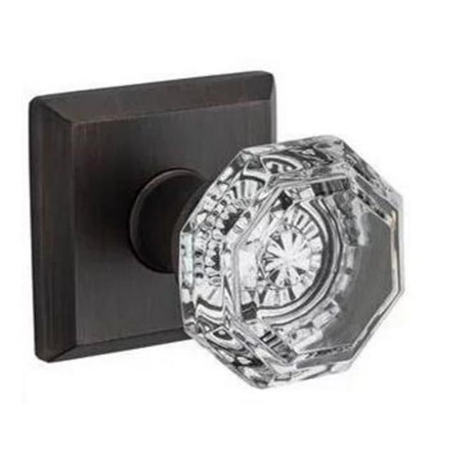Crystal Single Dummy Door Knob with Traditional Square Trim, Venetian Bronze