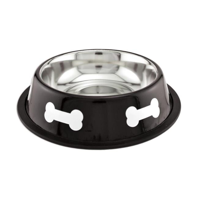 Black with White Bones 16-Ounce Ruffin It Fashion Steel Bowl 
