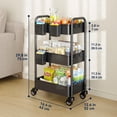 thumbnail image 6 of 3 Tier Rolling Cart - Metal Utility Cart with 3 Hanging Cups & 4 Hooks, 66LBS Capacity, Mesh Rolling Storage Cart Organizer, Easy Assembly, Rolling Carts with Wheels for Kitchen Office, 6 of 13