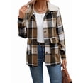thumbnail image 2 of Female Plaid Shacket Lapel Jacket Long Sleeve Fleece Hooded Jackets Fall Winter Warm Coat Khaki S, 2 of 9