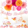 thumbnail image 5 of Champagne-Gold Beige Fall Boho Birthday Party-Decorations - 21pcs Autumn Neutral Retro Happy Banner,Girl One Sweet Peach Paper Streamers Lanterns,Tissue Pom Poms Fan,Rustic Backdrop Decor, 5 of 7