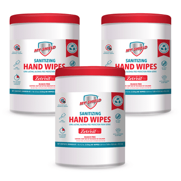 My-Shield Sanitizing Hand Wipes - 80 cnt Tubs (3-pack) Formulated with Zetrisil.