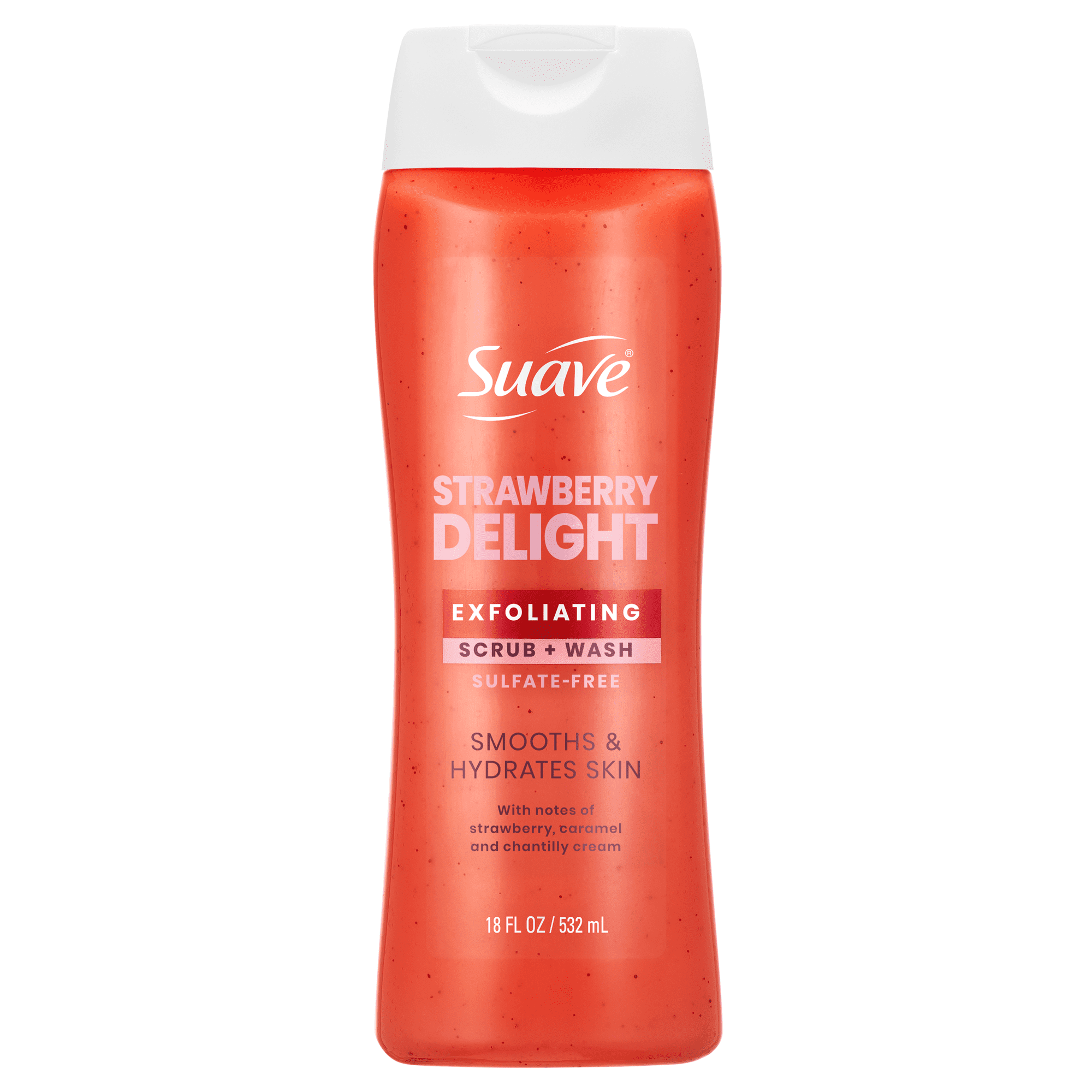 Suave Strawberry Delight Exfoliating Body Wash & Scrub with Glycerin & Vitamin E, Sulfate-Free Hydrating Cleanser for Soft, Smooth Skin, 18 fl oz