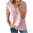 thumbnail image 2 of ClodeEU Women's Short Sleeve Button Down T Shirts,Summer Casual Trendy Tunic Tee Pink,Womens Plus M, 2 of 6