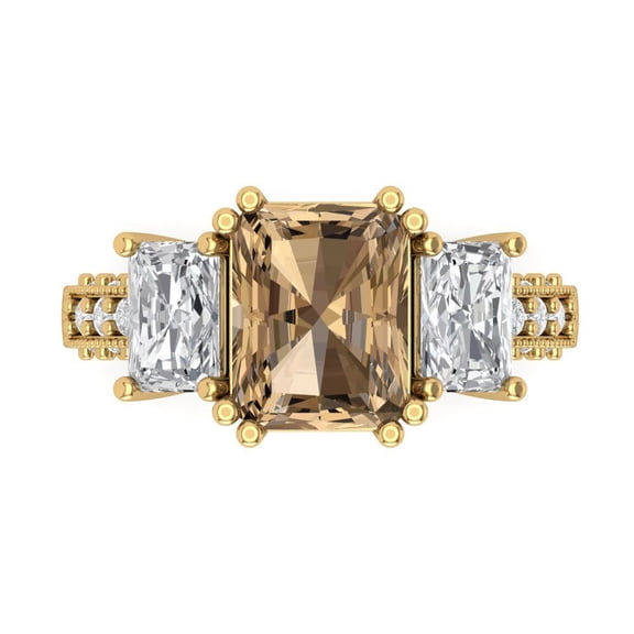Three-Stone Engagement Ring for Women - 4.27ct Simulated Champagne Diamond in 18K Yellow Gold Promise Ring