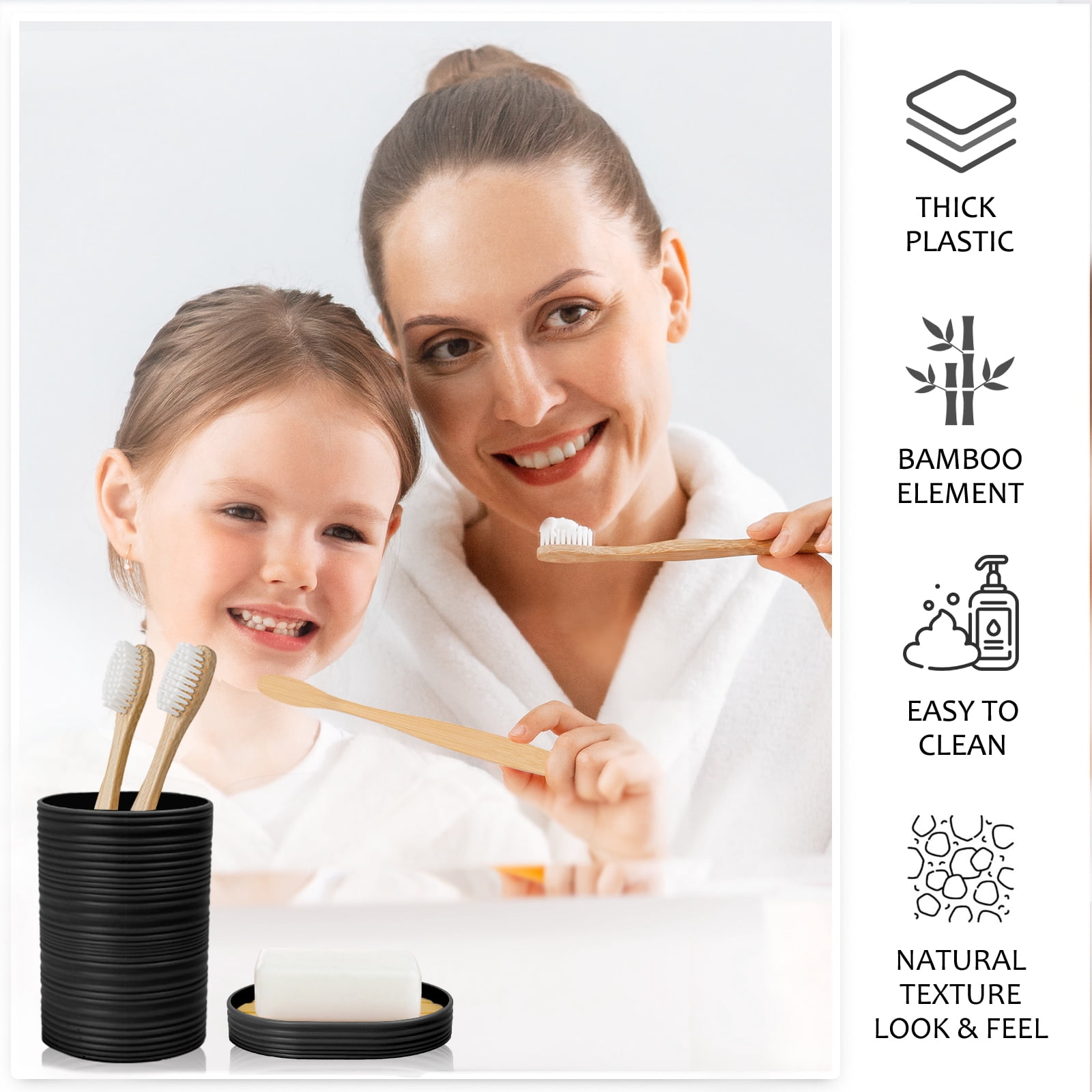 CERBIOR 4PC Bathroom Accessories Set, Black Marble Ensemble with Soap Dispenser, Toothbrush Holder, Toothbrush Cup, Soap Dish