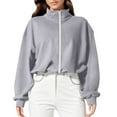 thumbnail image 5 of Xcmzpl Women's Zip Up Sweatshirts Basic Solid Color V Neck Sweatshirt Lightweight Pullover Tops Comfort Long Sleeve Shirts Fall Clothes, 5 of 7