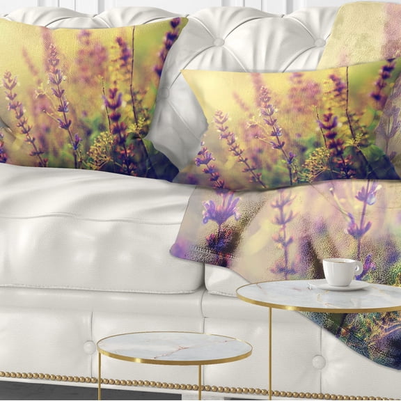 Designart Vintage Photo of Wild Purple Flower - Floral Throw Pillow - 12x20