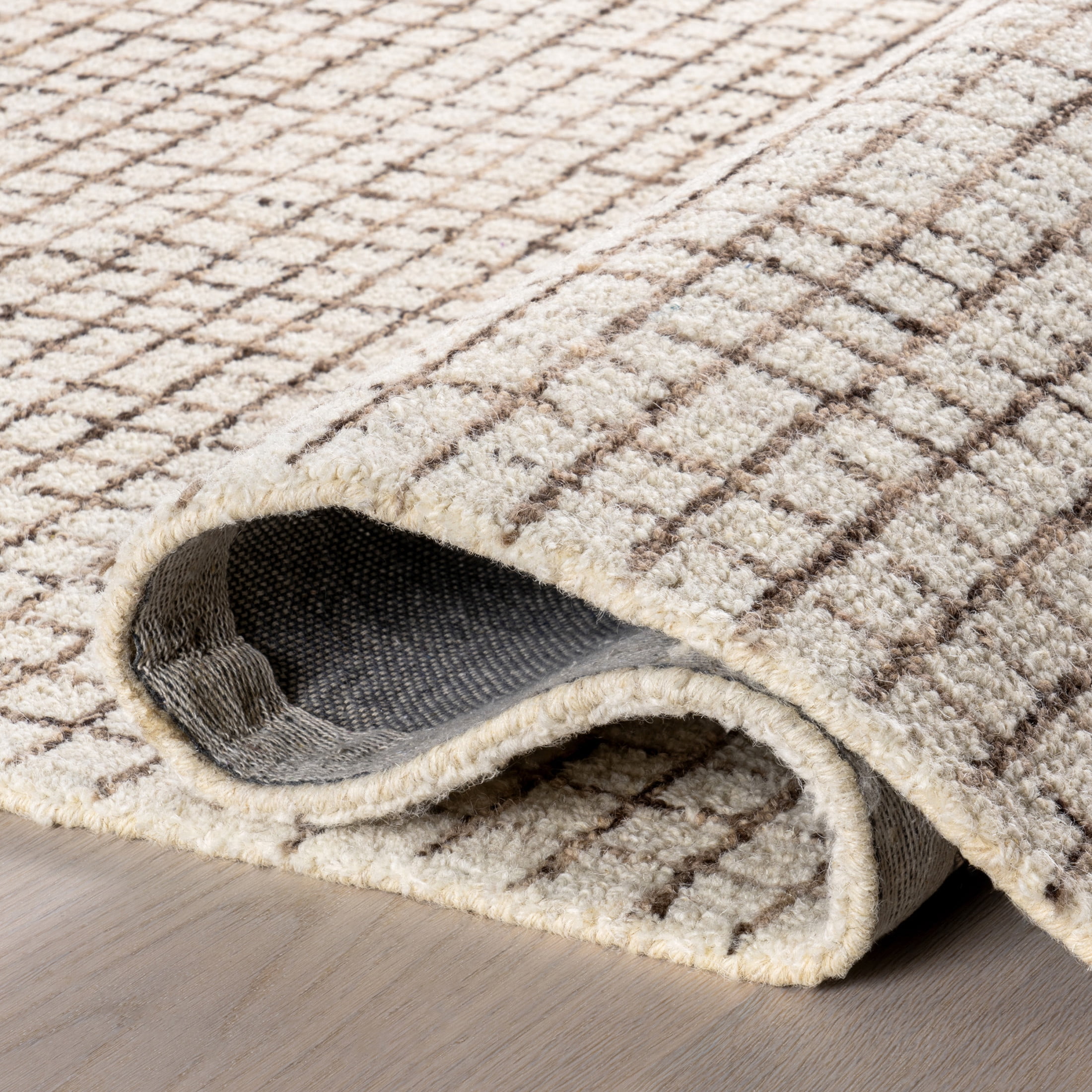 Rugs USA Melrose Checked Wool Area Rug, 2' 6" x 6', Runner, Melrose Cream