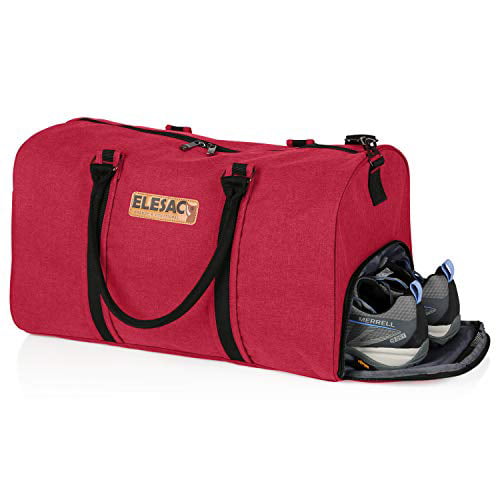 travel bags perfect for the gym and for Airplane overhead storage water resistant weekend bag ELESAC duffel bag with shoe compartment and adjustable shoulder strap