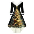thumbnail image 4 of Christmas Dresses for Women Women's Fashion Elegant Autun And Winter Long Sleeve V-Neck Christmas Print Dress for Holiday Party,Gold,L, 4 of 4