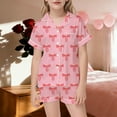 thumbnail image 2 of FYDUU Girls Pajamas Bow Printed Short Sleeve Shorts 2 Piece Pajama Set Kids Button Down Sleepwear Soft Casual Loungewear Outfit 9-10 Years, 2 of 4
