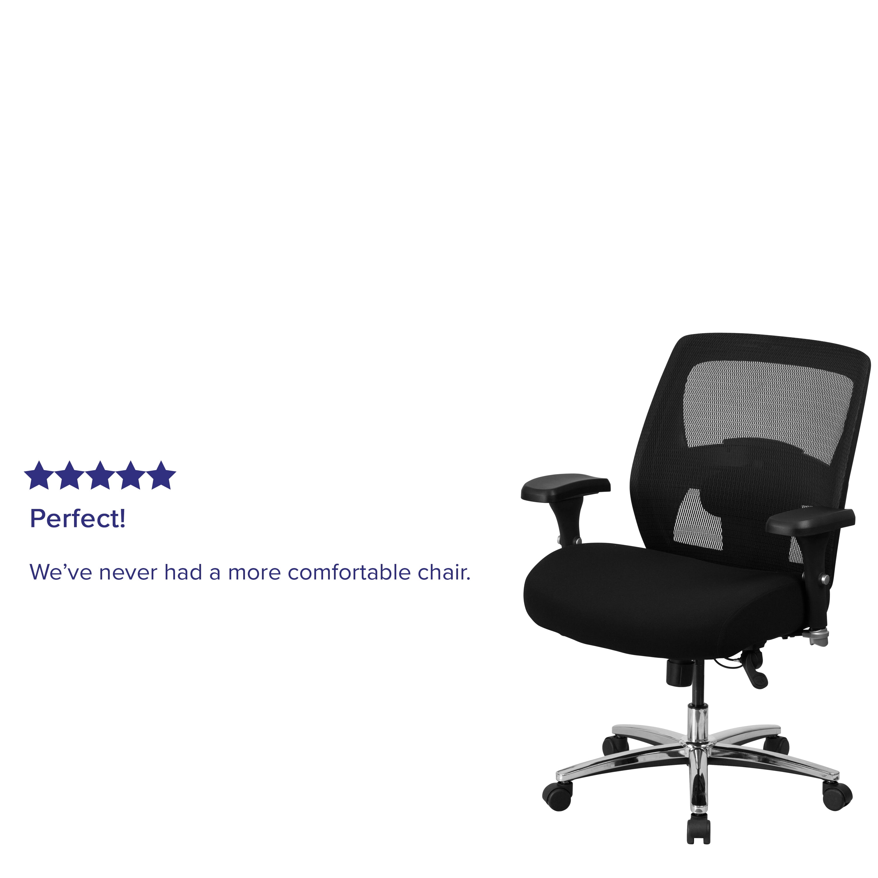 BizChair 24/7 Intensive Use Big & Tall 500 lb. Rated Black Mesh Executive Ergonomic Office Chair with Ratchet Back