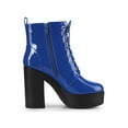 thumbnail image 3 of BLISSFUL STEP Women's Boot Side Zip Platform Chunky Heel Combat Boots Blue 9, 3 of 7