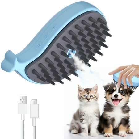 Steamy Pet Brush for Cats and Dogs, 3-in-1 Electric Spray Cat Brush for Indoor Cat, Rechargeable Pet Steam Brush for Shedding & Massage, Water Spray Hair Deshedding Tool for Tangled & Loose Fur, Blue