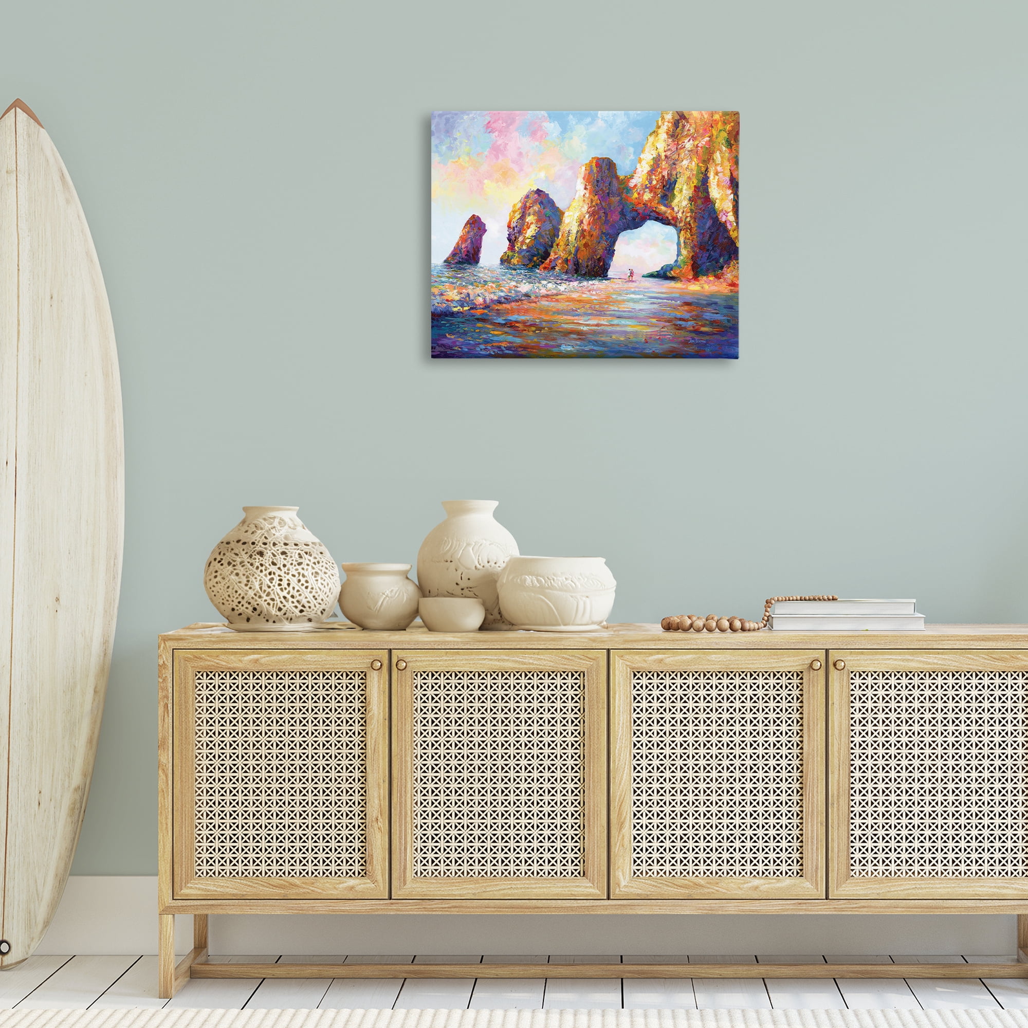 Stupell Industries Couple Strolling Beach Arch Landscape Painting Gallery Wrapped Canvas Art Print Wall Art, 30 x 24