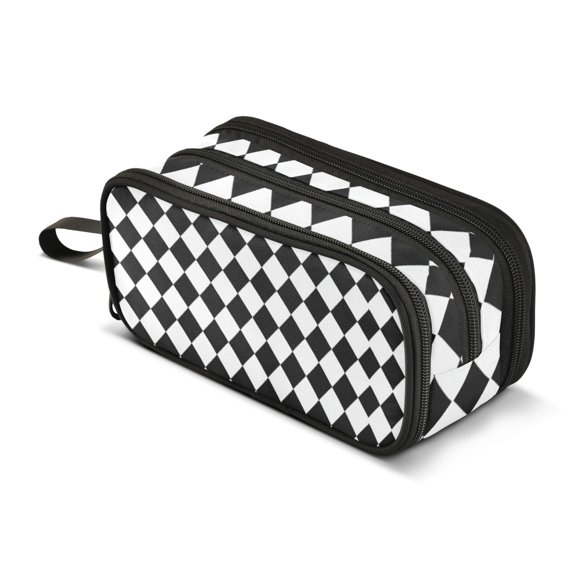 FORMRS Pencil Case with 3 Compartments Zipper Pouch, Elementary School Level and up, Black and White Geometric