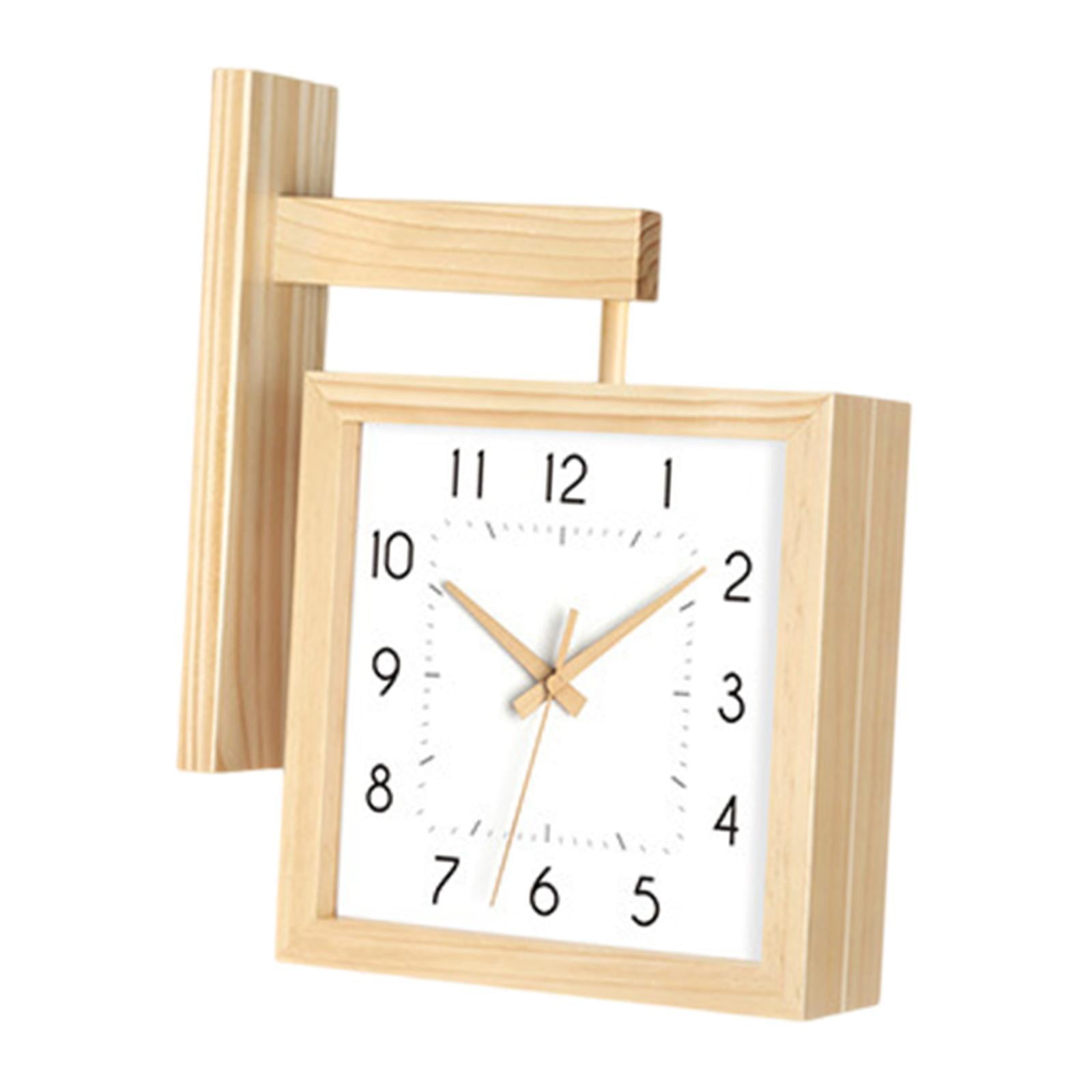 Esquirla Double Sided Wall Clock Wooden Square Clock Silent Decorative Clock Non Ticking Wall Clock Modern Hanging Wall Clock suitable for living room bedroom office kitchen Wood Color and White