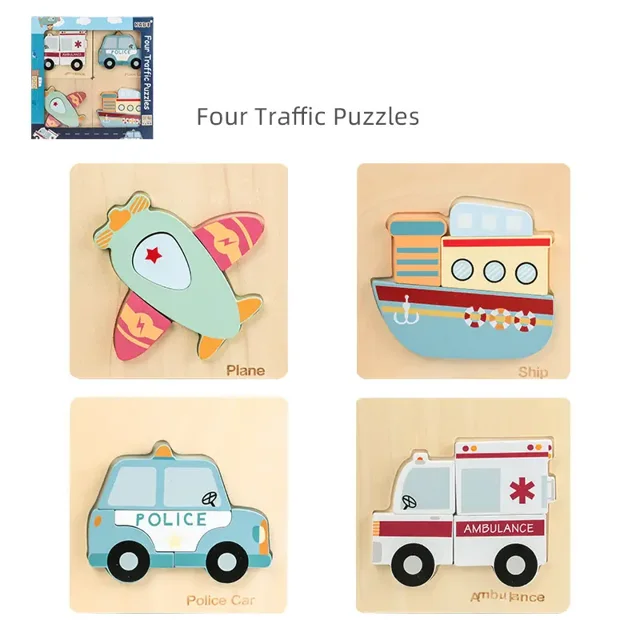4 Piece Puzzle Boxed Wooden 3D Cartoon Animal Three-dimensional Puzzle For Children, Baby Early Education Small Puzzle Board Intellectual Toy Gong Bohan unisex