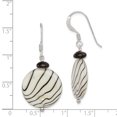 thumbnail image 2 of 925 Sterling Silver Black Agate Zebra Mother Of Pearl Drop Dangle Earrings Natural Stone Shell, 2 of 6