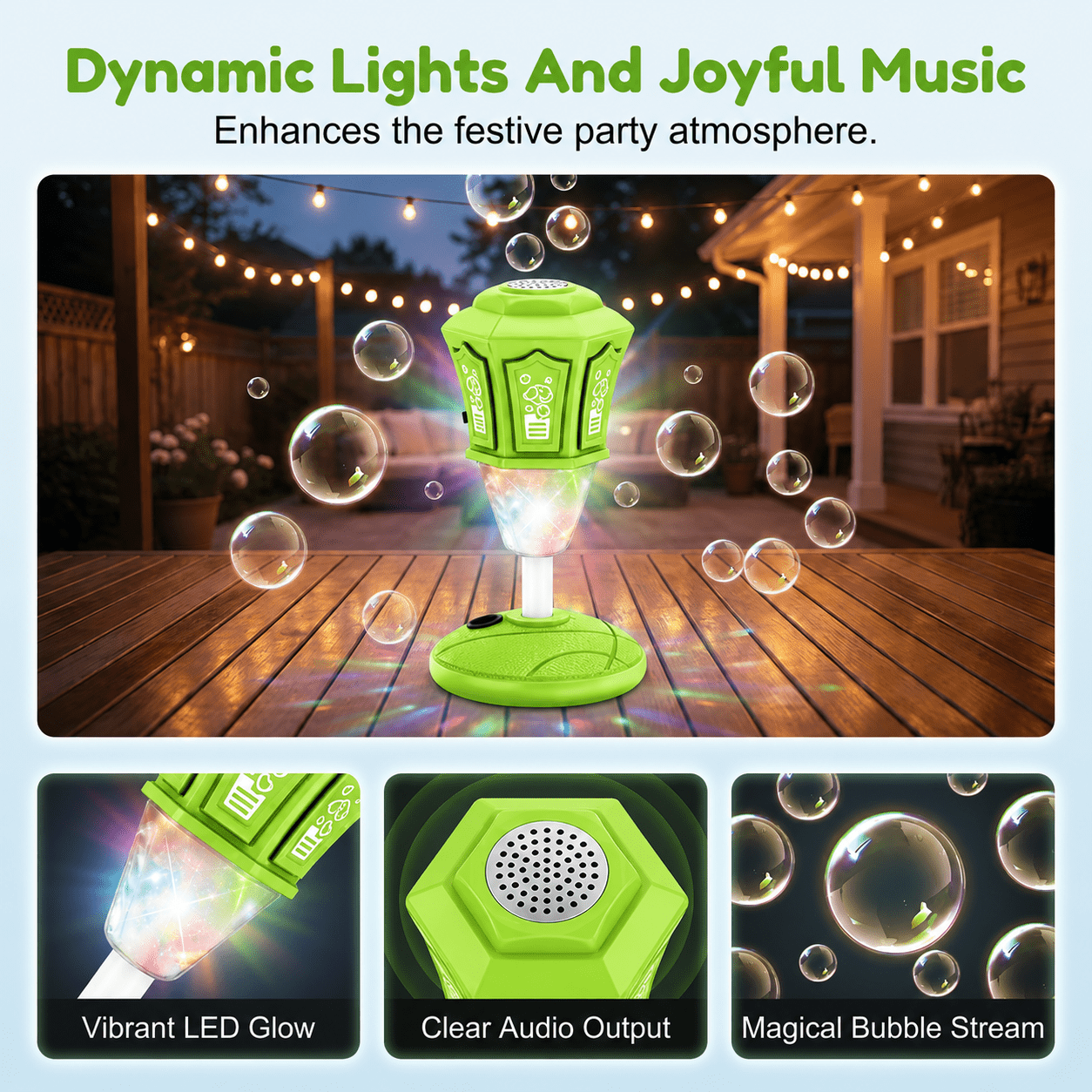 Street Lamp Bubble Machine, 2026 New Automatic Bubble Machine Stand with Light Music, Adjustable Standing Bubble Maker Blower Torch-Shaped for Outdoor Party Birthday Wedding (Green)