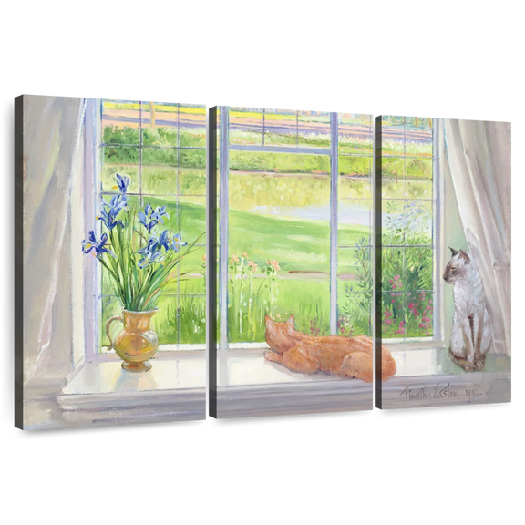 Elephant Stock Evening Breeze Wall Art - Horizontal Multi Panel Canvas - Living Room Wall Decor - Animal Multi Panel - Orange And Green Decor By Timothy Easton - 23" x 14"