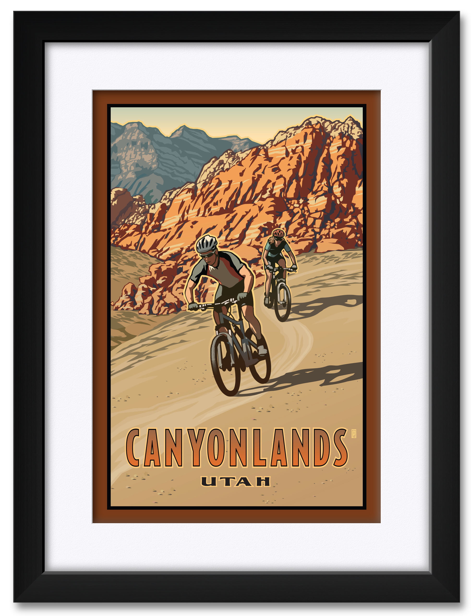Canyonlands Utah Bikers Framed & Matted Art Print by Paul Leighton. Print Size 12" x 18" Framed