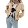 thumbnail image 2 of Women'S Tie Front Bow- Cardigan Sweaters Chunky Knit Long Puff Sleeve Trendy Fall Winter Jacket Coats Brown M, 2 of 5