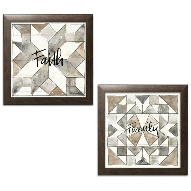Gango Home Decor Cottage Farm Memories XI Faith & XII Family by Anne Tavoletti (Ready to Hang); Two 12x12in Brown Framed Prints
