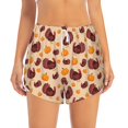 thumbnail image 3 of Uemuo Thanksgiving Turkey and Pumpkin Pattern Women's Athletic Shorts High Waisted Running Shorts with Liner Pockets Gym Elastic Workout Shorts-XX-Large, 3 of 9