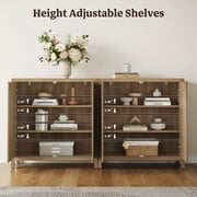 SICOTAS 34.2 Inch Wide Kitchen Pantry Cabinet with 2 Arch Doors, Rattan Storage Sideboard Cabinet with Adjustable Shelves for Kitchen, Freestanding Organizer Credenzas in Natural Oak