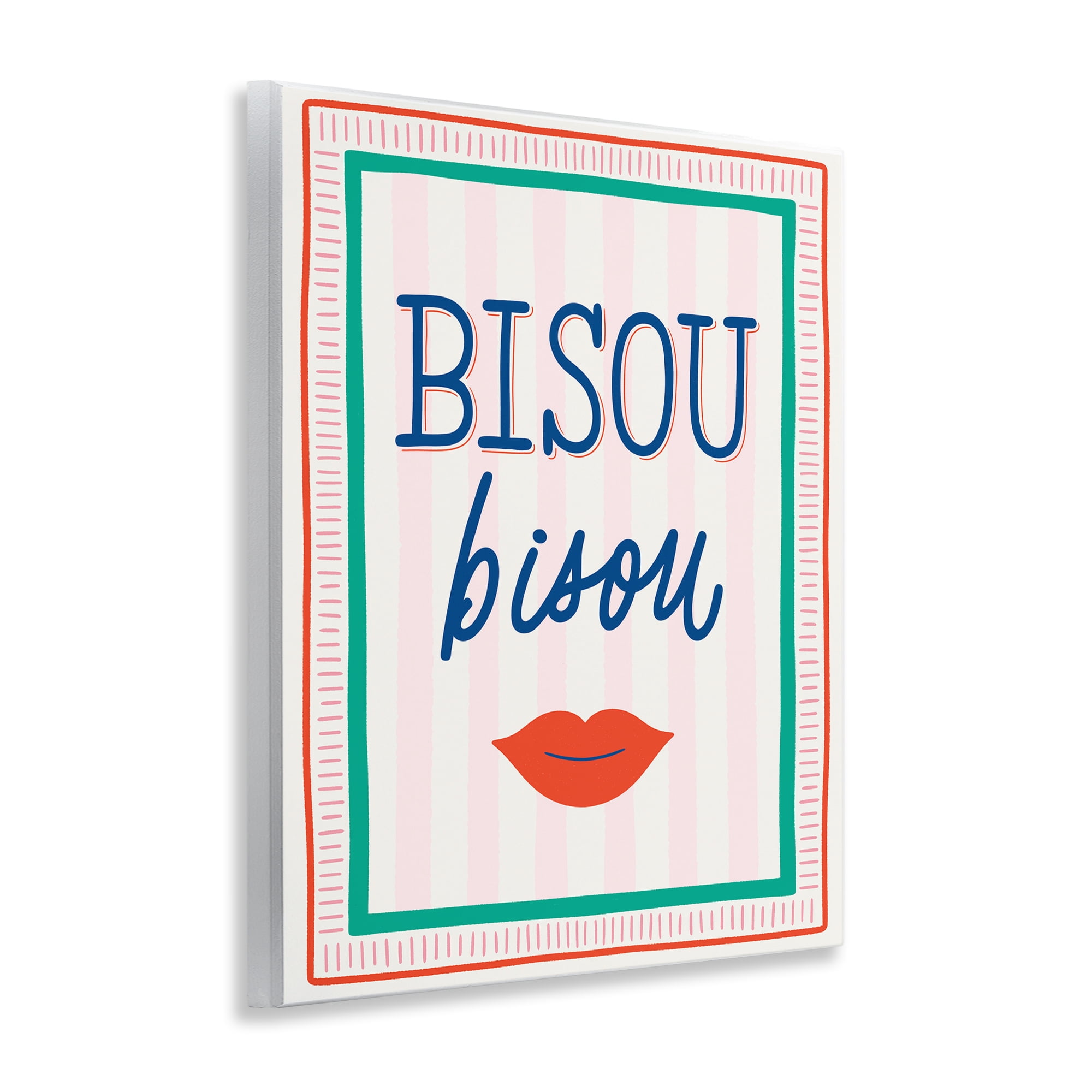 Stupell Industries Bisou Kiss over Stripes Wall Plaque Art, design by Jalynn Heerdt