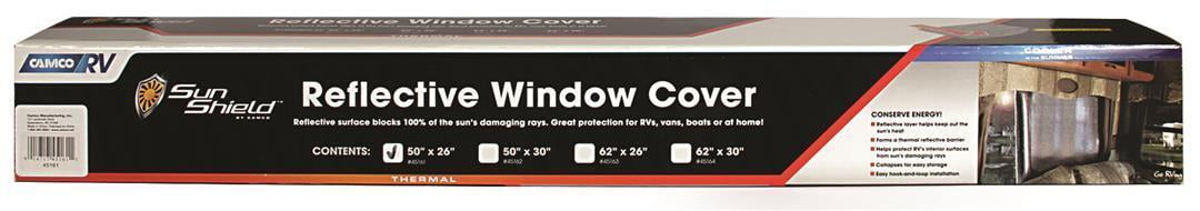 Camco Camper/RV Reflective Window Cover | Reduce Temperatures in Trailers | Features a Lightweight Flexible Design & Measures 50-Inches x 26-Inches (45161)