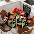 thumbnail image 2 of Vintage Sunflower Round Tablecloth 55-60 Inch Round Fitted Table Cloth with Elastic Edge, Summer Botanical Boho Retro Black Waterproof Table Cover Protector for Outdoor Picnic Party Dining, 2 of 6