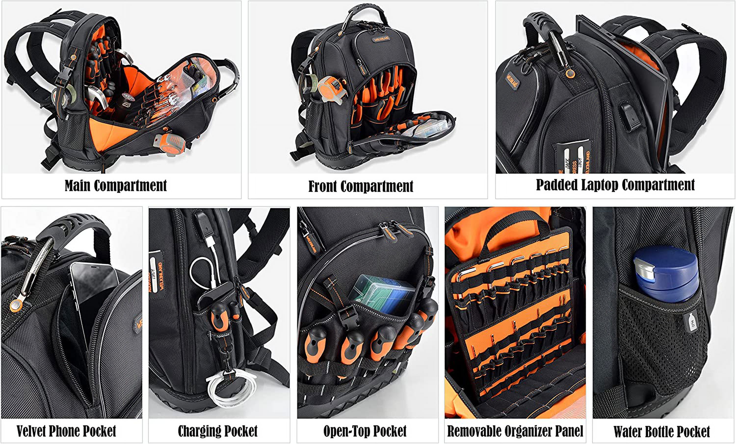 77-Pockets Tool backpack for men, HVAC tool bag backpack, Large electrician backpack for electricians, construction - image 4 of 9
