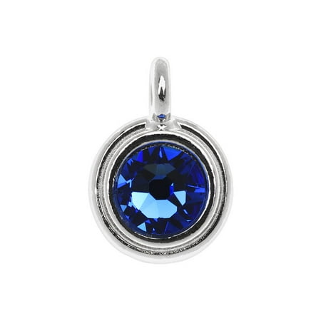 - TierraCast Pewter Charm, Round Stepped with Swarovski Crystal 16.5x11.5mm, 1 Piece, Silver/Sapphire