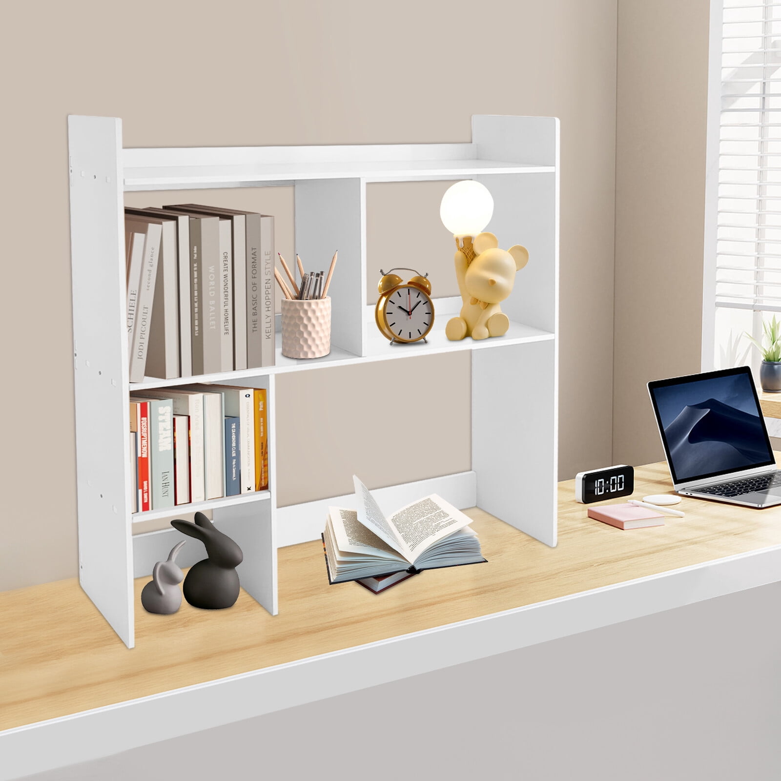 35.4" Desktop Organizer Shelf Desk Hutch for Computer Desk 3 Tier Desk Shelf Multifunctional Freestanding Storage Rack Display Shelf for Home Office