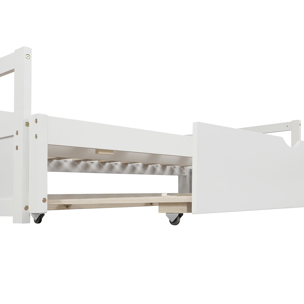 Lowestbest Extending Daybed with Trundle Frame, Sofa Bed Support Platform for Living Room Bedroom Apartment, White Lowestbest Extending Daybed with Trundle Frame, Sofa Bed Support Platform for Living Room Bedroom Apartment, White