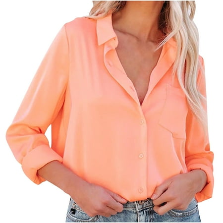 

Women s Tops Single Breasted Long Sleeve Shirt Loose Turn Down Collar Tshirt Casual Loose Tunic Tops with Pocket Fashion Long Sleeve Comfy Tunic Blouse Top for Ladies