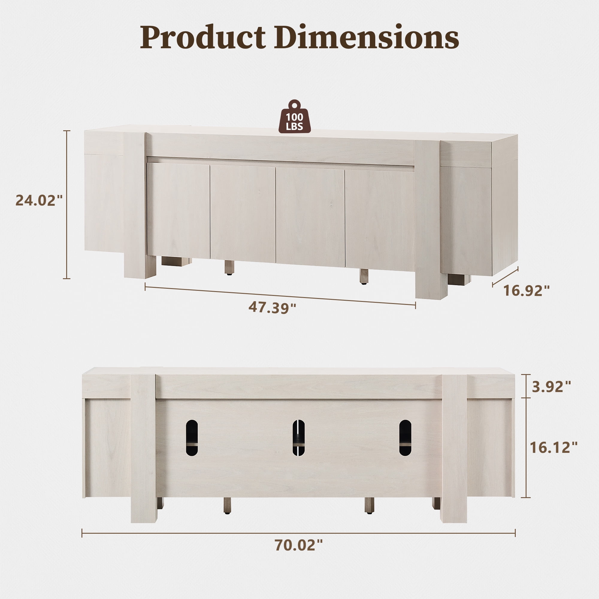 KeyWhat TV Stand for TVs Up to 80", Modern Farmhouse Entertainment Center with Storage Cabinet, Media Console Table for Living Room, White Alder