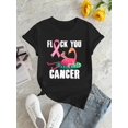 thumbnail image 2 of 1pc Flamingo Pink Ribbon Print Women's Casual Round Neck Short Sleeve T-Shirt, Fashion Trendy Knit Polyester Fabric, Comfortable Summer Top for All Seasons, 2 of 6