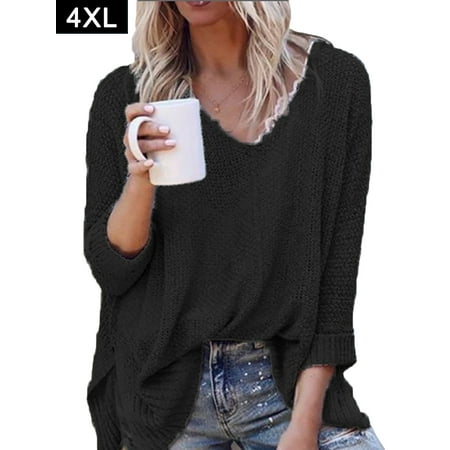

BESTHUA Women Casual V Neck Solid Color Sweater Loose Knit Jumper