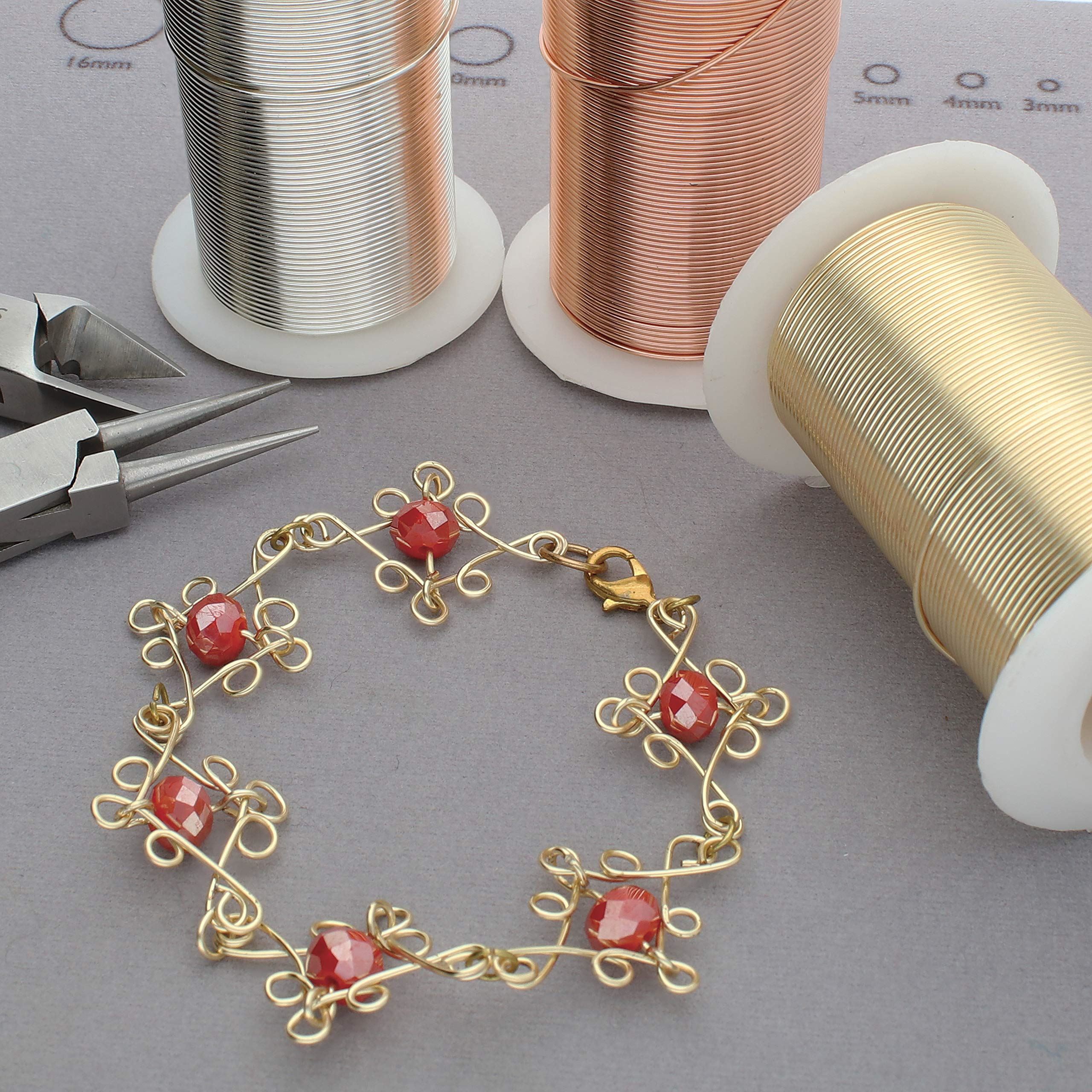 The Beadsmith Wire Elements 22-Gauge Lacquered Tarnish-Resistant Copper Wire for Jewelry Making, 4-8 Yard, 18.29 Meter Spools (Gold, Silver, & Copper Color)