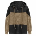 thumbnail image 4 of Fall Winter Fashion Long Sleeve Jackets for Women Casual Patchwork Full Zipper Drawstring Hooded Sweatshirt Coat(Khaki,XL), 4 of 4