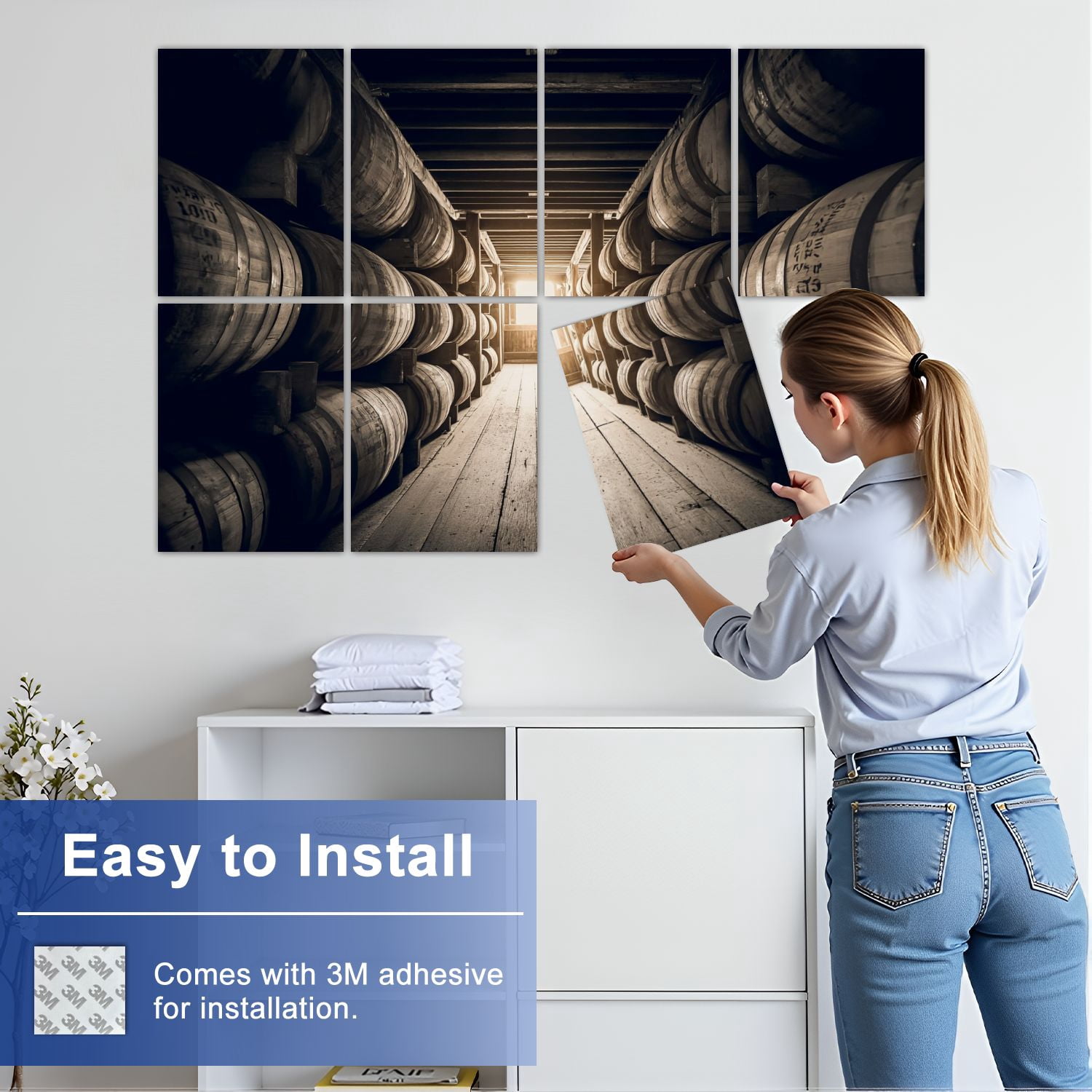8 Pack Art Acoustic Panels Sound Absorbing Bourbon barrels aging Whiskey Decorative Soundproof Wall Panels Self Adhesive for Nursery Game Room Bedroom 48"x32"