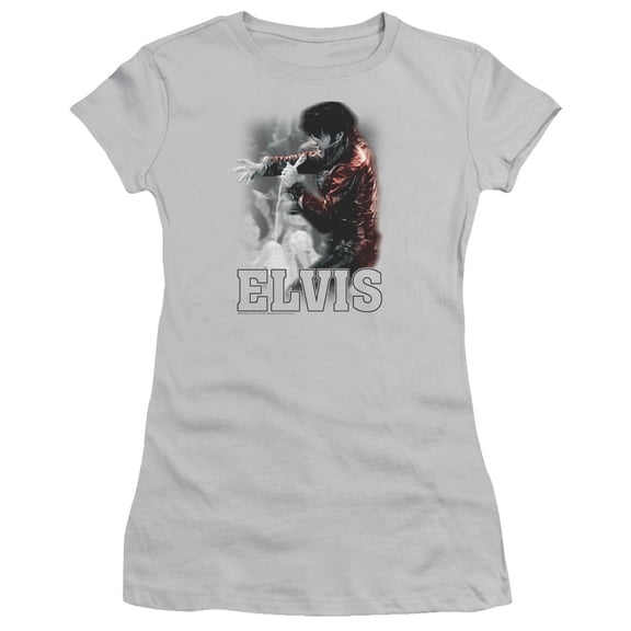 Elvis Presley Black Leather S/S Junior Women's T-Shirt Sheer Silver