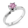 thumbnail image 2 of Gem Stone King 0.55 Ct 5mm Round Pink Created Sapphire 925 Sterling Silver 6-Prong Solitaire Ring (Size 6), 2 of 3