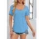 thumbnail image 5 of Top de Manga Corta de Cuello en V de Color Sólido de las Mujeres con Bolsillo, Blusa Casual de Poliéster Ligero, 5 of 8