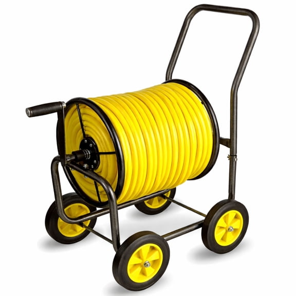Real Hose Storage Garden Hose Reel Cart, 4 Wheel Holds Up to 250 ft of 5/8’’ Hose, Garden Water Hose Carts with 4 Wheels, Metal Water Hose Reel Cart for Outside Backyard, Garden, or Lawn
