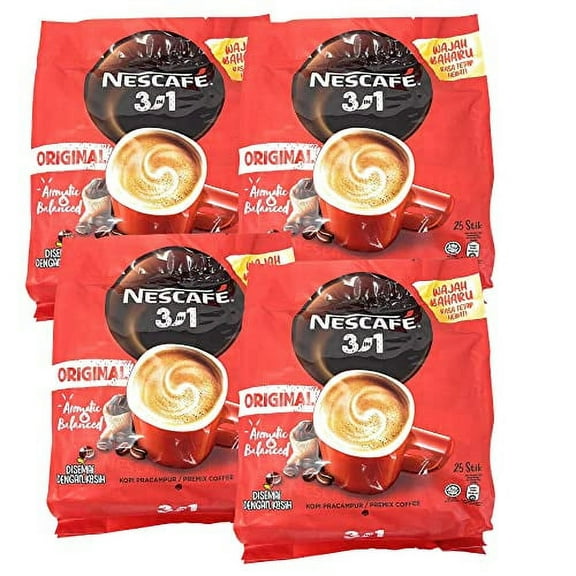 4 Packs Nescafé 3-In-1 ORIGINAL Premix Coffee Single Serve Packets